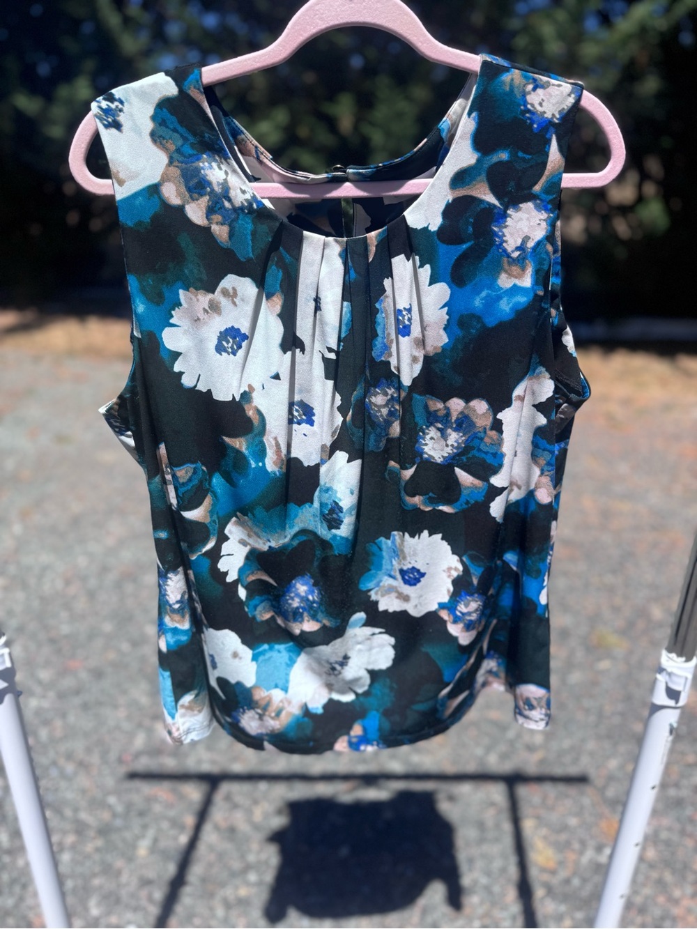 Calvin Klein Black Floral Pleated Neck Sleeveless Top